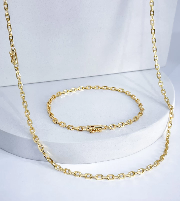 Corrente 16,3g e Pulseira 7g Cadeado 3,5mm Fecho Bomba