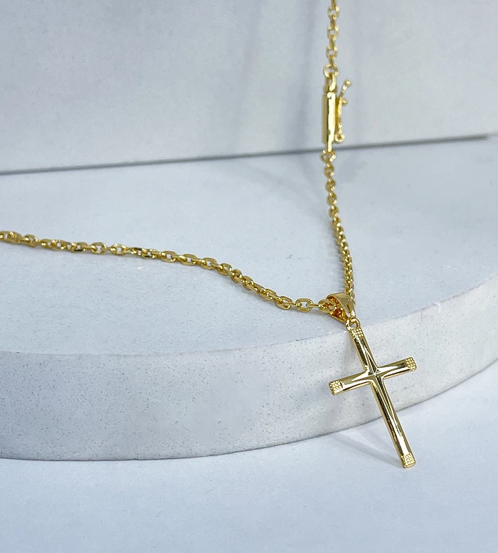 Corrente Cadeado 2mm 10,3g + Crucifixo Liso Borda Marcado 3x2cm 1g