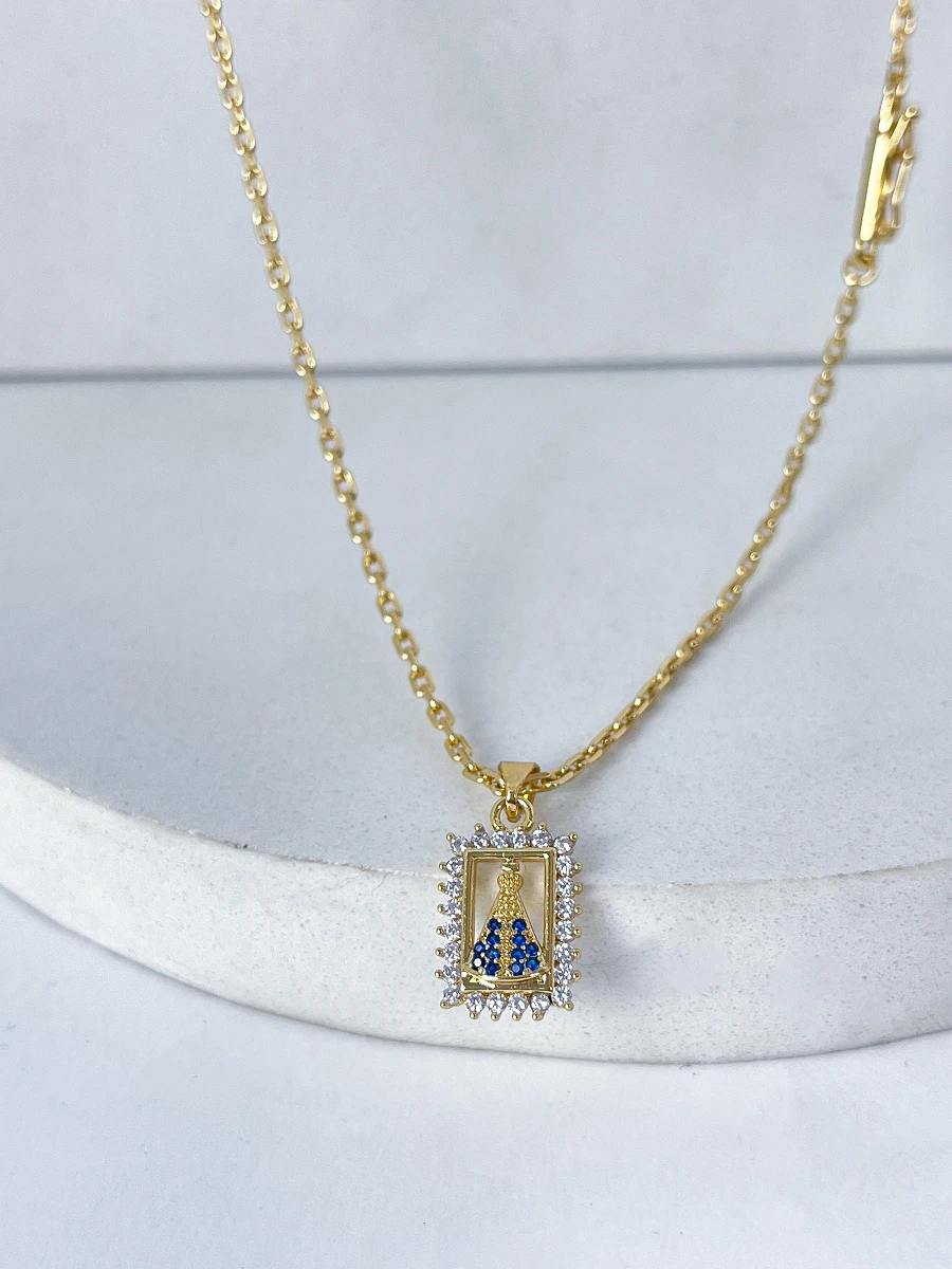 Corrente Cadeado 2mm 10,3g + NSRa Quadradado Manto Azul Cravejado