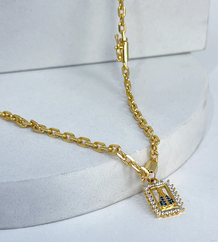 Corrente Cadeado 3,5mm 16,3g + NSRa Quadradado Manto Azul Cravejado