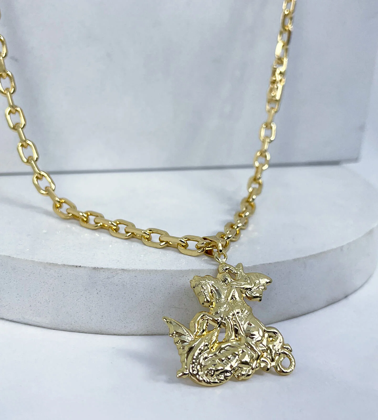 Corrente Cadeado 5mm 38,8g Fecho Bomba + São Jorge Auto Relevo 3,8x2cm 4g