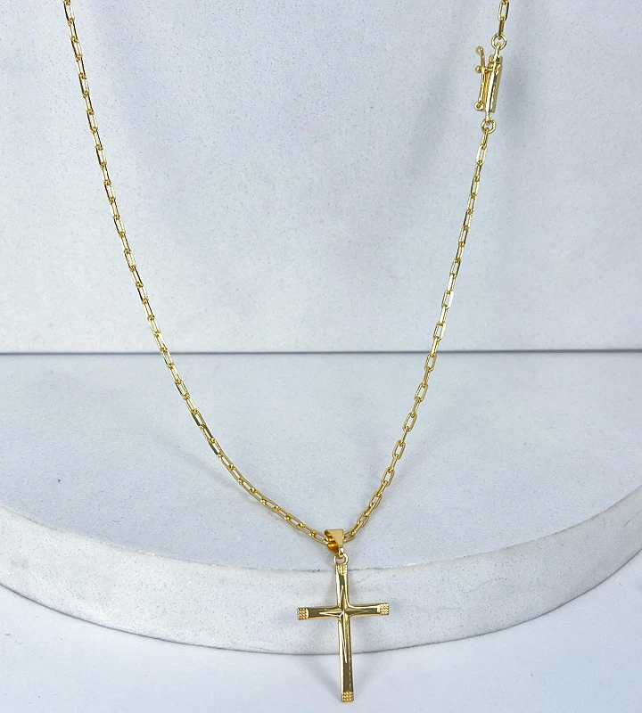 Corrente Cadeado Alongado 2mm + Crucifixo Liso Borda Marcado