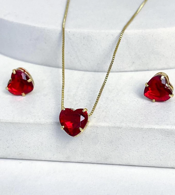 Colar Feminino Veneziana com Pedra Vermelha