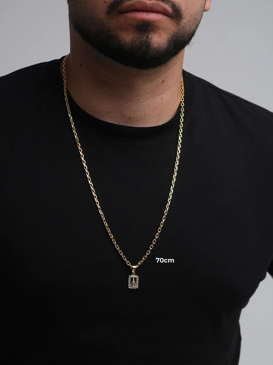 Corrente 16,3g e Pulseira 7g Cadeado 3,5mm + NSRa Quadradado Manto Azul Cravejado