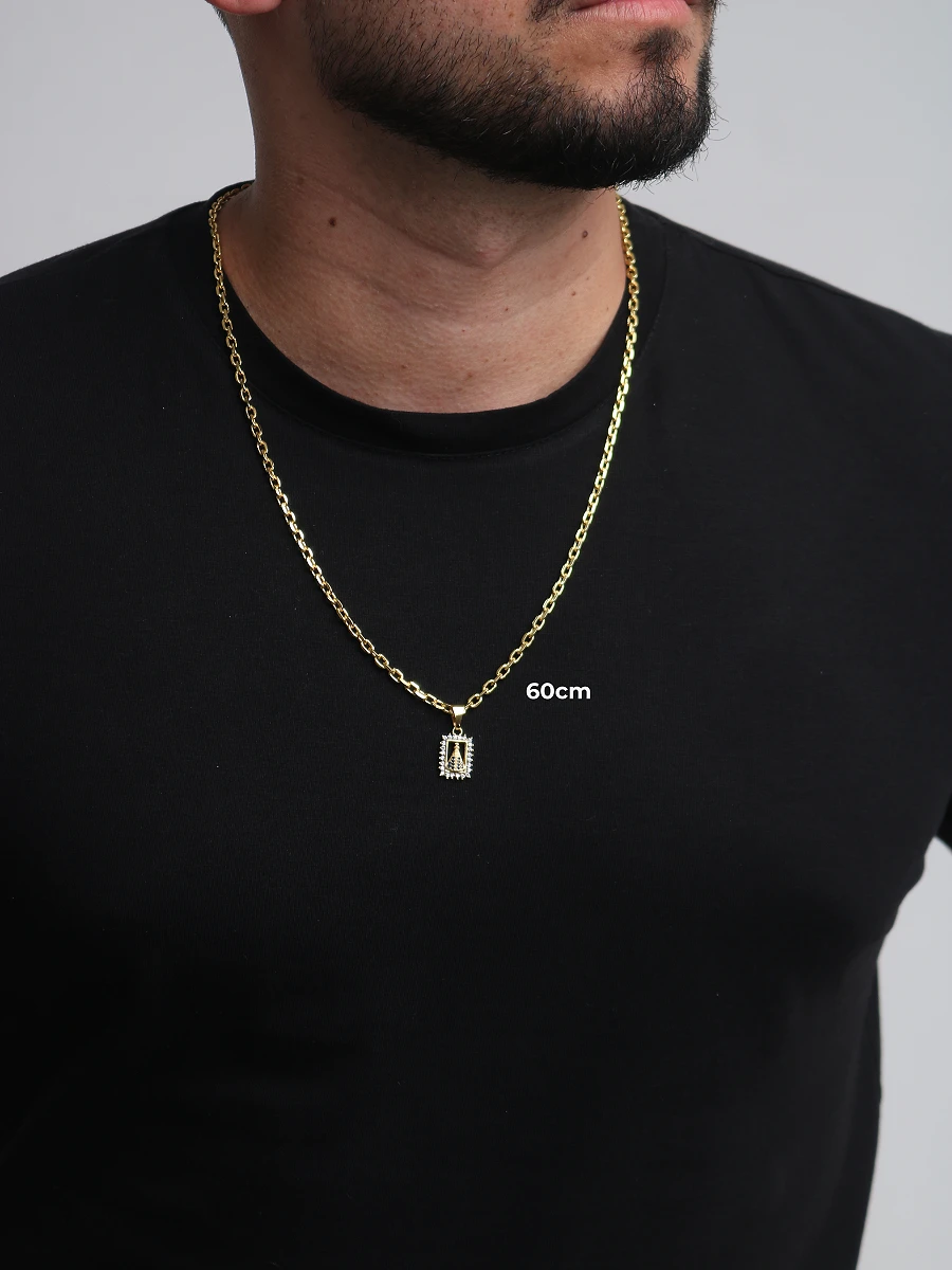 Corrente 16,3g e Pulseira 7g Cadeado 3,5mm + NSRa Quadradado Manto Azul Cravejado