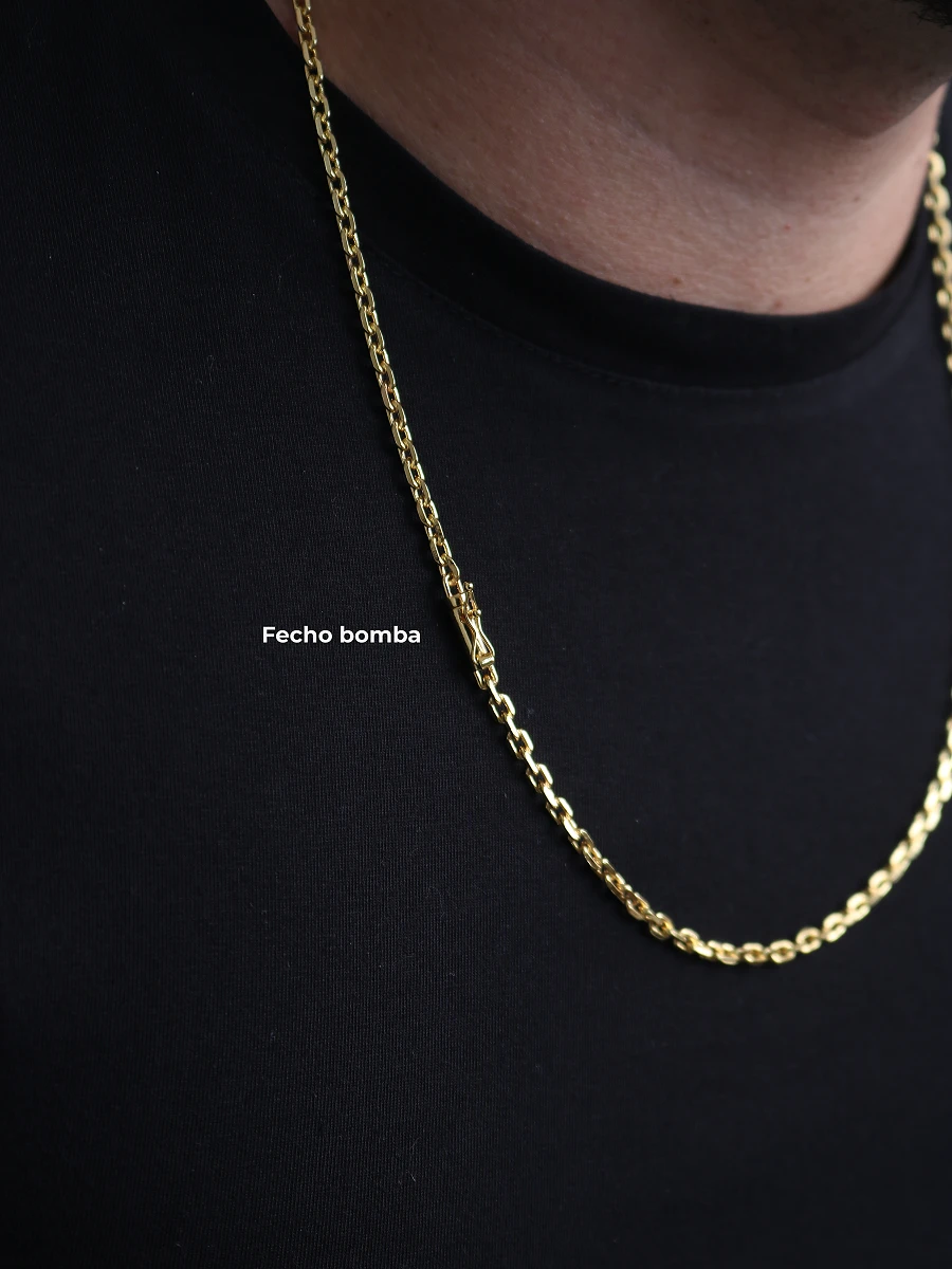 Corrente Cadeado 3,5mm 16,3g + NSRa Quadradado Manto Azul Cravejado