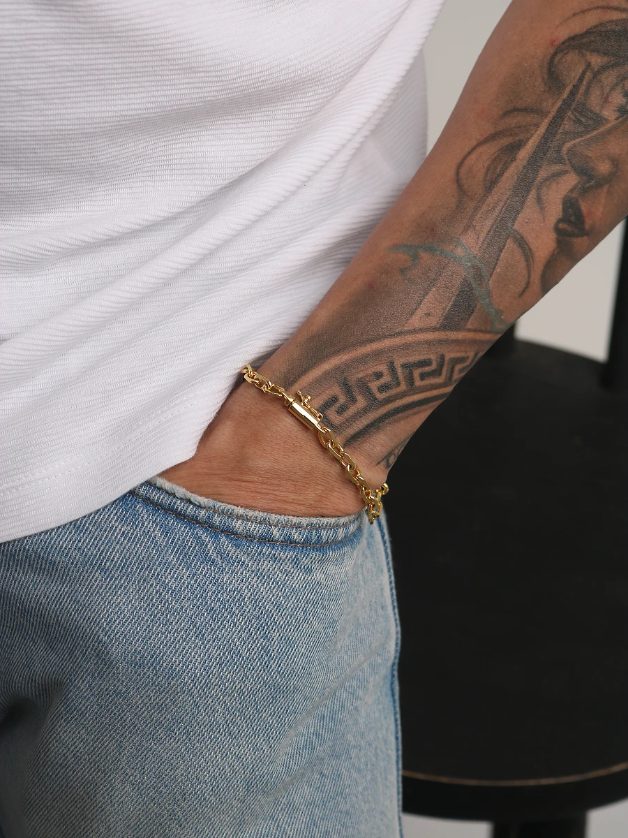 Corrente Cadeado 5mm 38,8g e Pulseira Cadeado 5mm + NSRa Quadradado Manto Azul Cravejado G