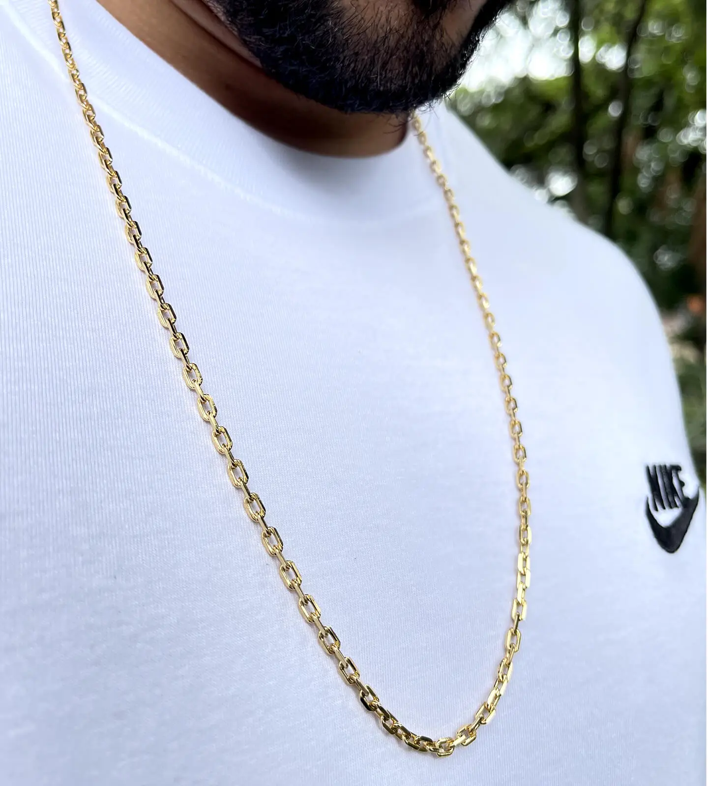 Corrente 16,3g e Pulseira 7g Cadeado 3,5mm + NSRa Quadradado Manto Azul Cravejado