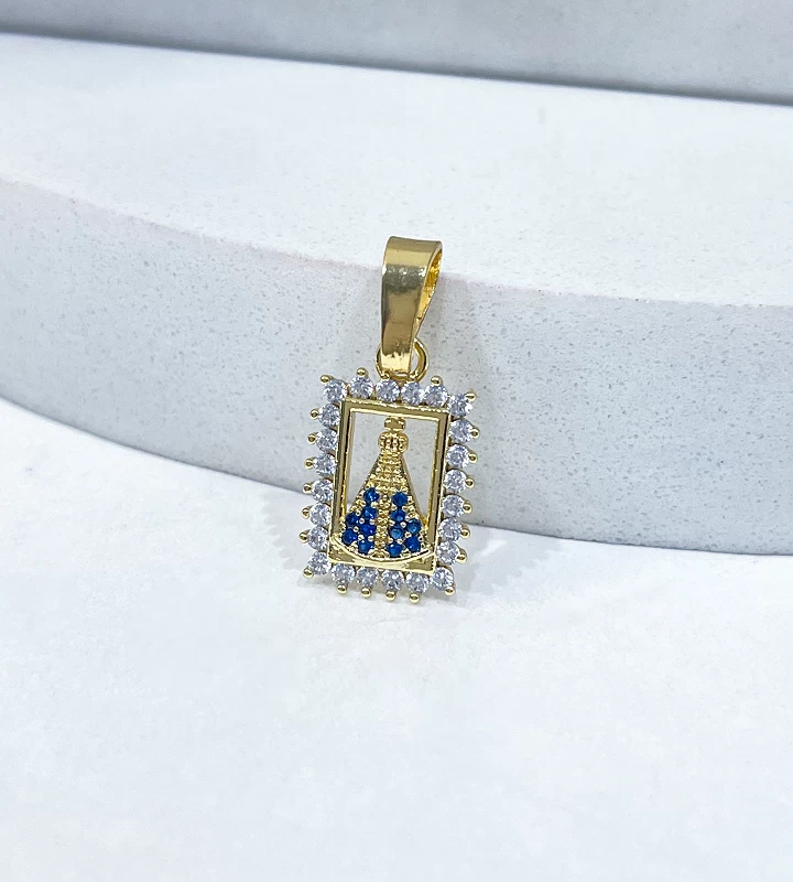 Pingente NSRa Quadrado Manto Azul Cravejado  1,4x1cm 1,5g | DZ016